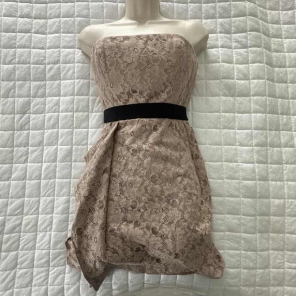 Elegant Lace Strapless Dress with Black Accent